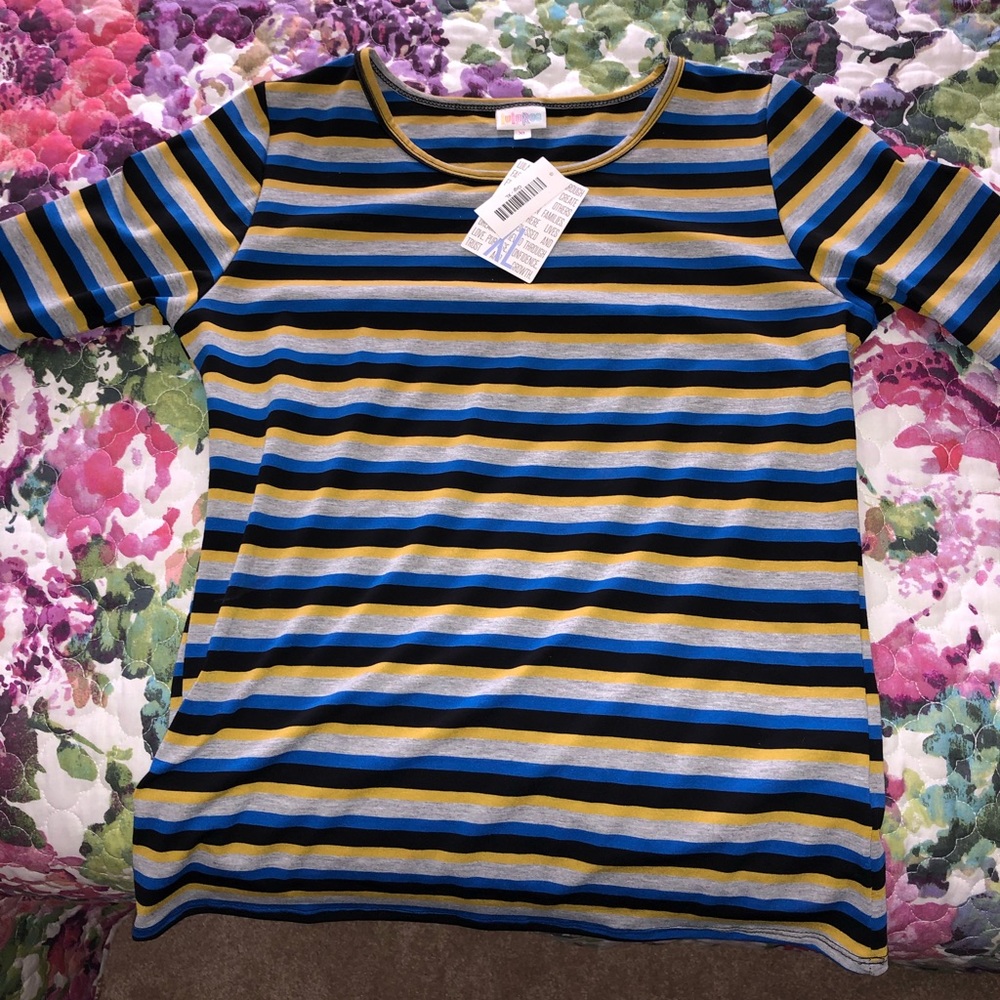 Lularoe Gigi Striped XL NWT blue black gray yellow